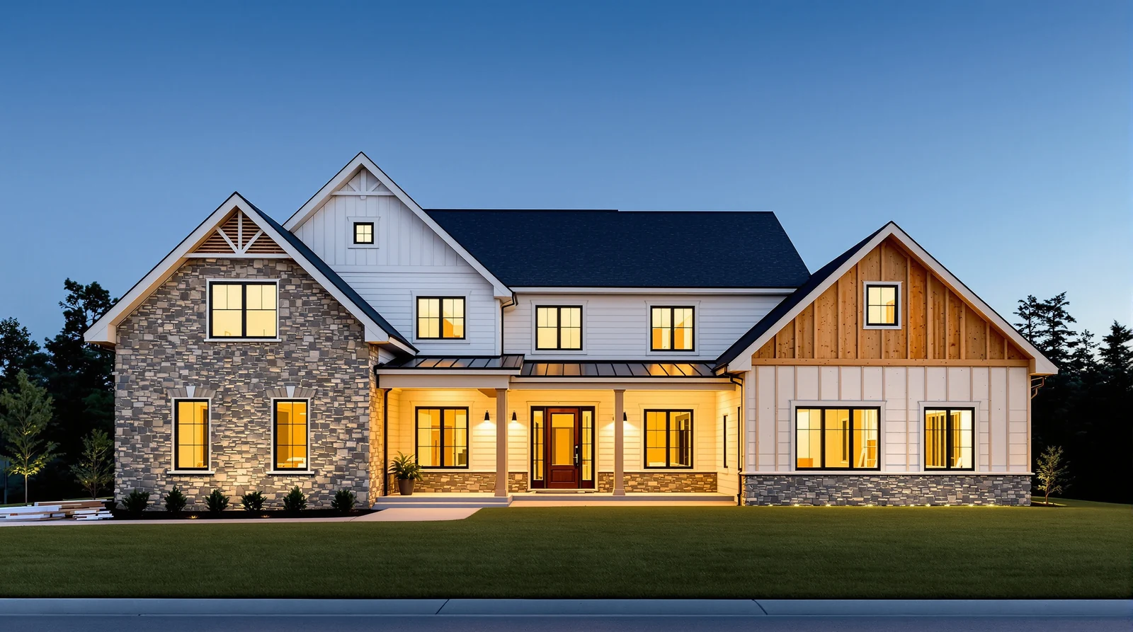 A home with a new gabled wing added on the right